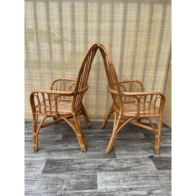 A Pair of Rattan Fan Back Lounge Chairs in the Franco Albini's Style. Circa 1980s For Sale - Image 15 of 18