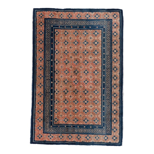 Antique Circa 1900 Orange Chinese Hand Knotted Rug 4ft 4in X 6ft 9in For Sale