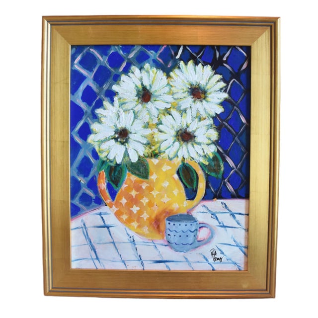 Contemporary Vase of Beautiful Flowers Oil Painting by Ruth Arenz Including the Antiqued Gold Wood Frame For Sale - Image 3 of 7