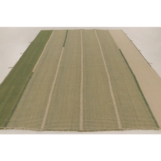 Rug & Kilim Rug & Kilim’s Contemporary Kilim With Textural Stripes in Beige & Green For Sale - Image 4 of 10