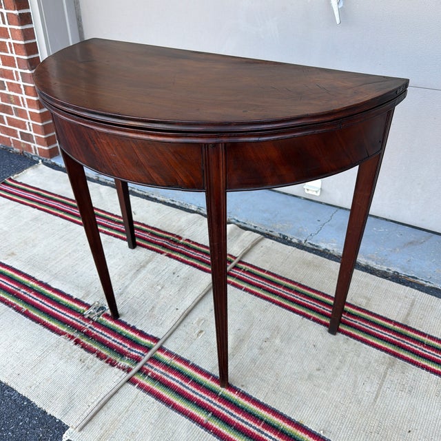Wood Antique Mahogany Hepplewhite Demilune Flip-Top Game Table, Philadelphia, Circa 1790s For Sale - Image 7 of 12