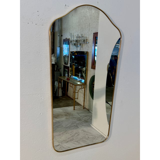 Metal Mid-Century Brass Framed Wall Mirror With Curved Silhouette 1960s For Sale - Image 7 of 7