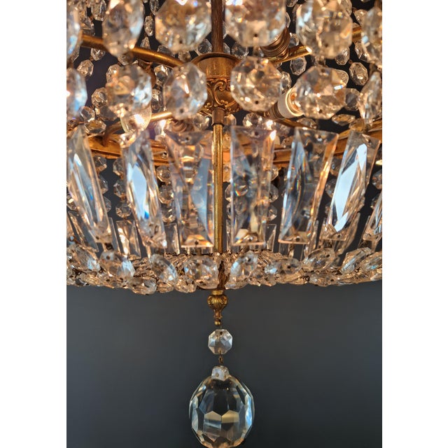 Antique Oval Crystal Chandelier Louis XVI Revival Empire Style Brass 12 Lights For Sale - Image 6 of 13