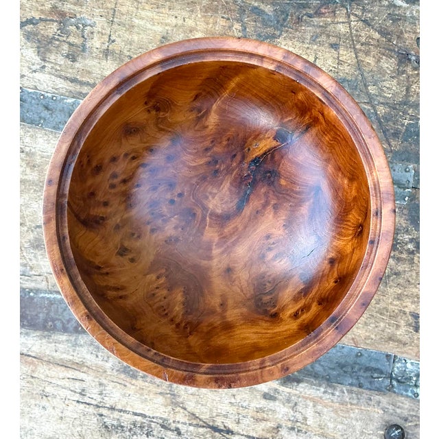 Vintage Turned Burl Wood Lidded Bowl on Pedestal For Sale - Image 4 of 12