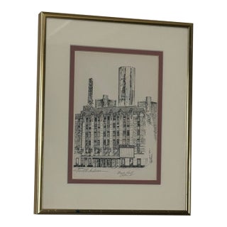 Signed Architectural Print of Detroit Music Hall by Garrett Anderson For Sale