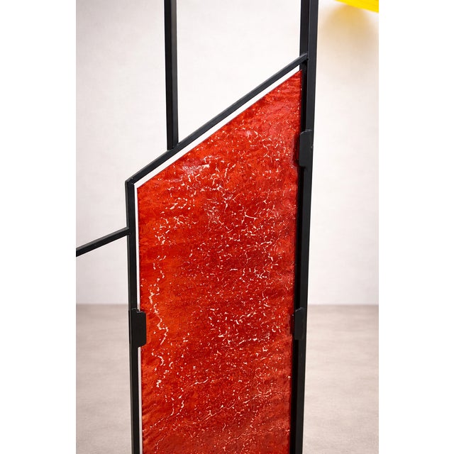Mid-Century Modern Geometric Room Divider with Textured Colored Glass, 1970s For Sale - Image 12 of 16