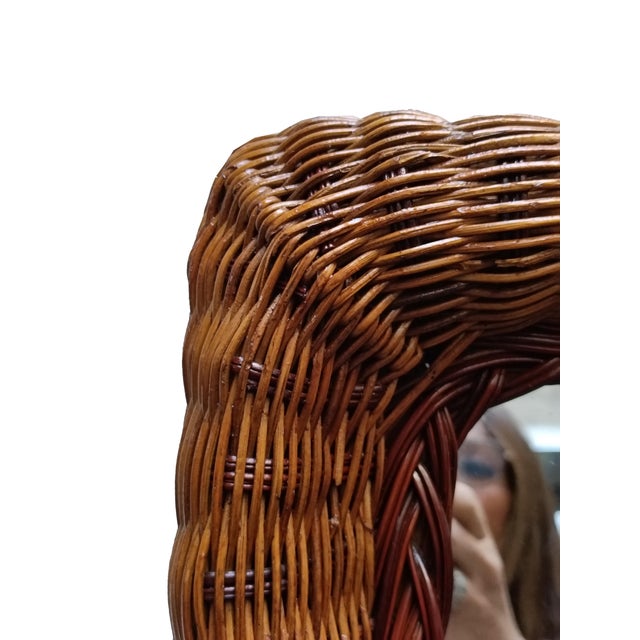 Mid-Century Modern Italian Woven Rattan Rectangular Wall Mirror, 1960s For Sale - Image 3 of 8