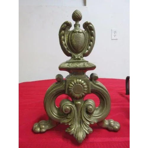 1960s Vintage Brass Paw Foot Andirons - A Pair For Sale - Image 5 of 11