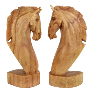 Late 20th Century Hand Carved Solid Wood Horse Head Bust Sculpture - a Pair