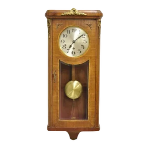 Antique German Inlaid French Style Box Wall Clock 8 Day With Westminster Chime