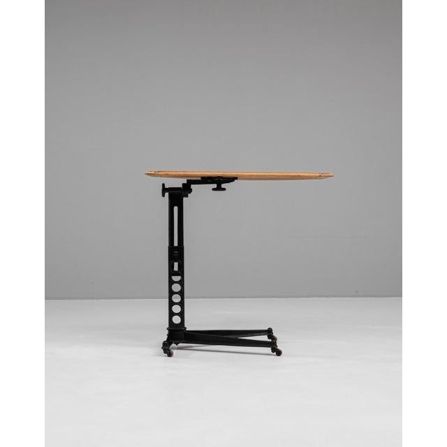 1920s French Cast Iron Folding Table With Wooden Top On Wheels For Sale - Image 9 of 12
