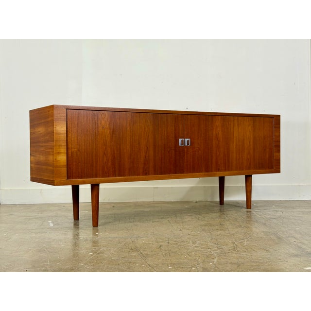 1960s Hans J Wegner "President" Credenza - Mid Century Danish Modern Teak Tambour Door Cabinet For Sale - Image 12 of 12