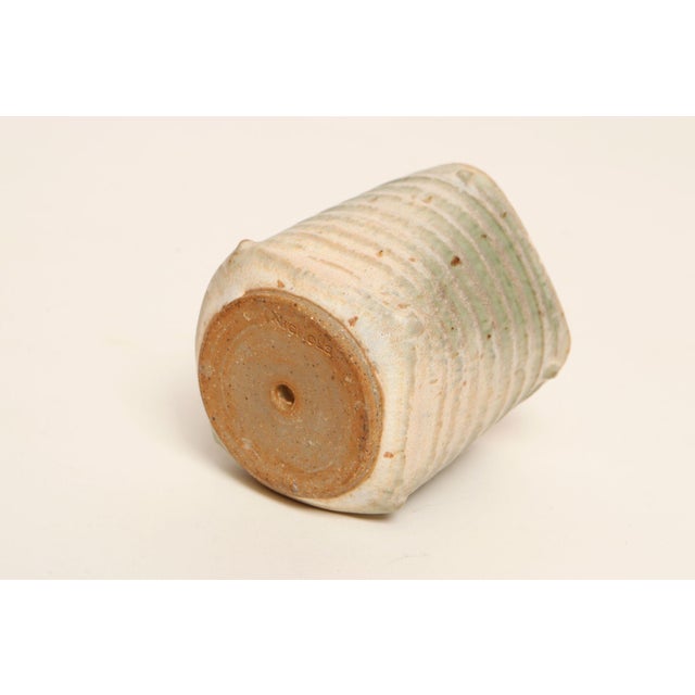 Small Vintage Green and Beige Speckled Stoneware Bud Vase by Deanna Nichols For Sale - Image 12 of 17