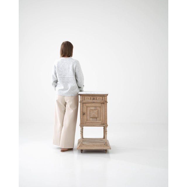 Wood Antique French Bedside Table with Marble Top For Sale - Image 7 of 12
