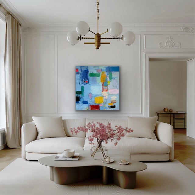 Vibrant Modern Abstract Geometric Canvas - Original Multicolored Acrylic Art For Sale - Image 4 of 9