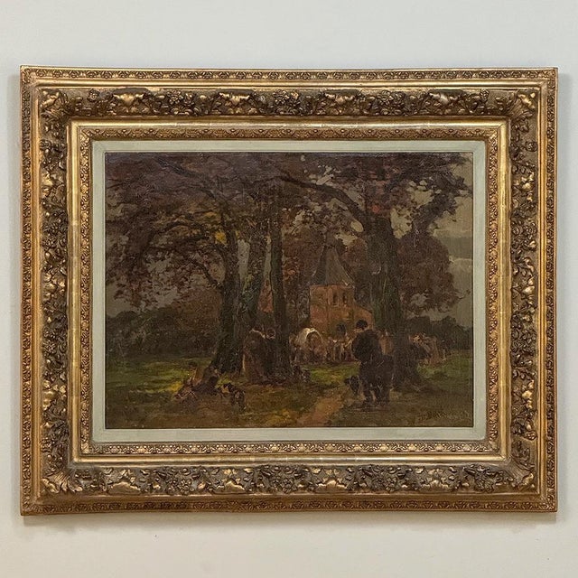 Wood 19th Century Belgian Landscape 'Autumn Village' by Victor De Buck (1855-1914) For Sale - Image 7 of 17