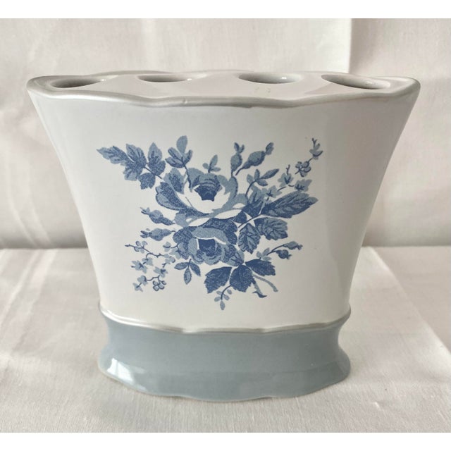 Vintage Laura Ashley "Sophia" Porcelain Toothbrush Holder With Blue Roses For Sale - Image 11 of 11