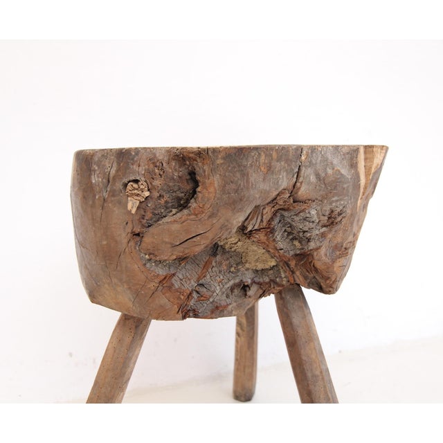 Primitive Wabi Sabi Wooden Chopping Block Side Table, Early 20th Century For Sale - Image 16 of 18