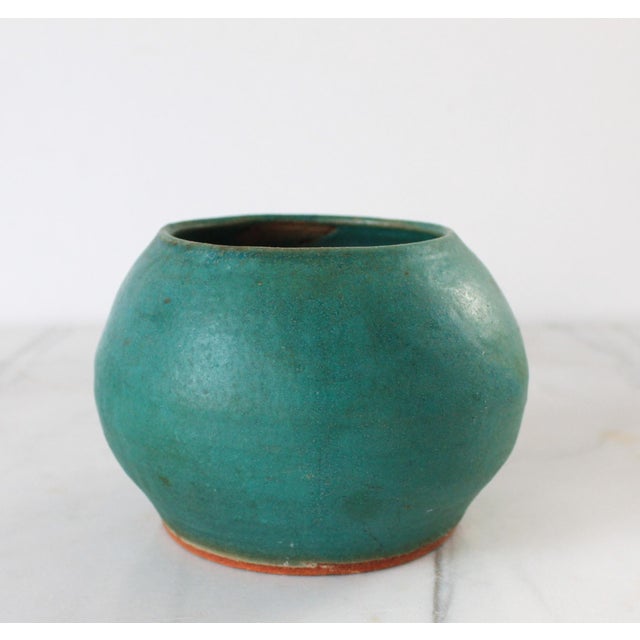 Vintage Teal Studio Art Pottery Vessel For Sale - Image 4 of 10