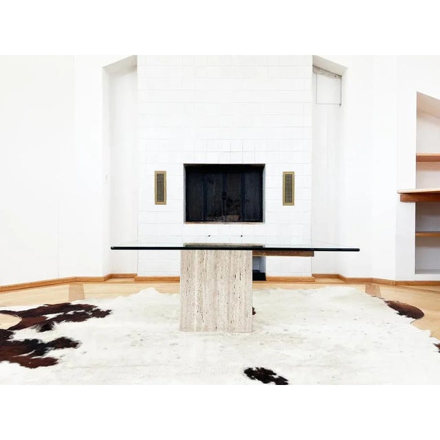 Vintage Travertine and Brass Artedi Glass Coffee Cocktail Table, 1970s For Sale - Image 8 of 13