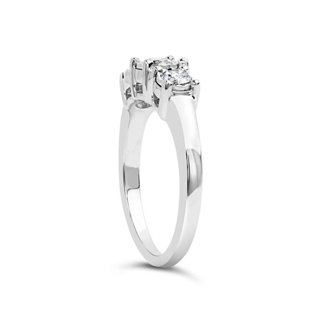 14K White Gold 1/2 Cttw Miracle Set Round Lab Grown Diamond Three Stone Illusion Plate Ring (F-G Col ES13 For Sale - Image 4 of 7