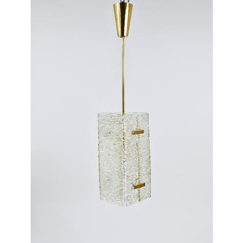Rectangular Textured Glass & Brass Pendant Lamp attributed to J. T. Kalmar for Kalmar, 1950s For Sale - Image 15 of 18