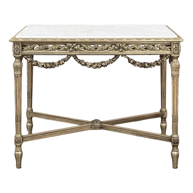 19th Century French Louis XVI Giltwood Center Table With Carrara Marble For Sale