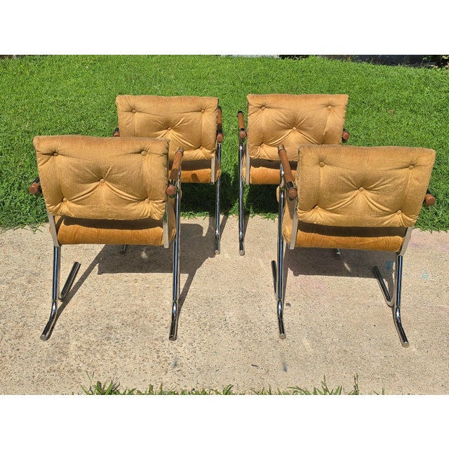 1960s MCM 4pc Tubular Chrome Cantilever Chair Attributed to Cleo Baldon For Sale - Image 5 of 9