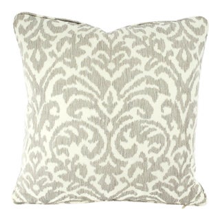 Kravet Couture Ikat Damask in Dove With Self-Welt Pillow Cover For Sale