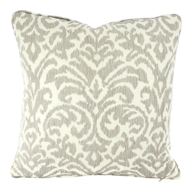 Kravet Couture Ikat Damask in Dove With Self-Welt Pillow Cover For Sale