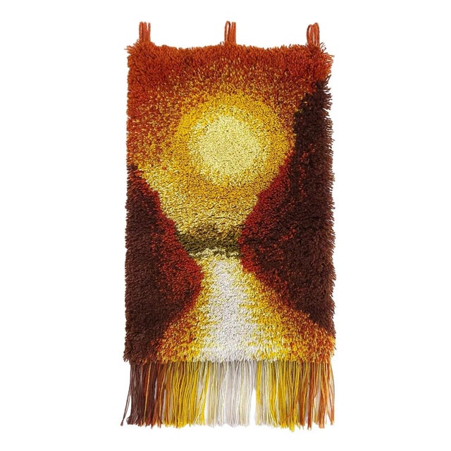 1970s German Handmade Wool Tapestry Wall Rug with Sunset, 1970s For Sale - Image 5 of 5
