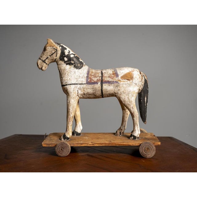 Antique Early 20th Century Wooden Horse Toy on Wheels, 1920s For Sale - Image 4 of 10
