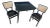 1950s Vintage Stakmore Folding Game Table Set. Cane-Back Seating & Jet-Black Gloss Vinyl - Set of 3 For Sale