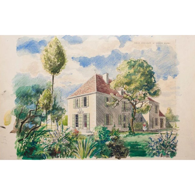 Homes is an original artwork realized during the 1970s by Emile Deschler and Pierre Dufau. Pen and watercolor drawing on...