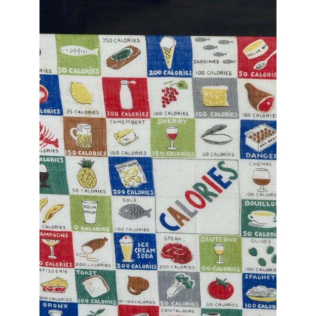 Mid-Century Modern Vintage 1950’s Framed Calories Handkerchief For Sale - Image 3 of 7