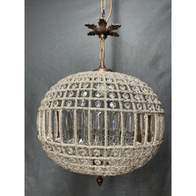 Vintage Brass and Glass Basket Chandelier For Sale - Image 3 of 4