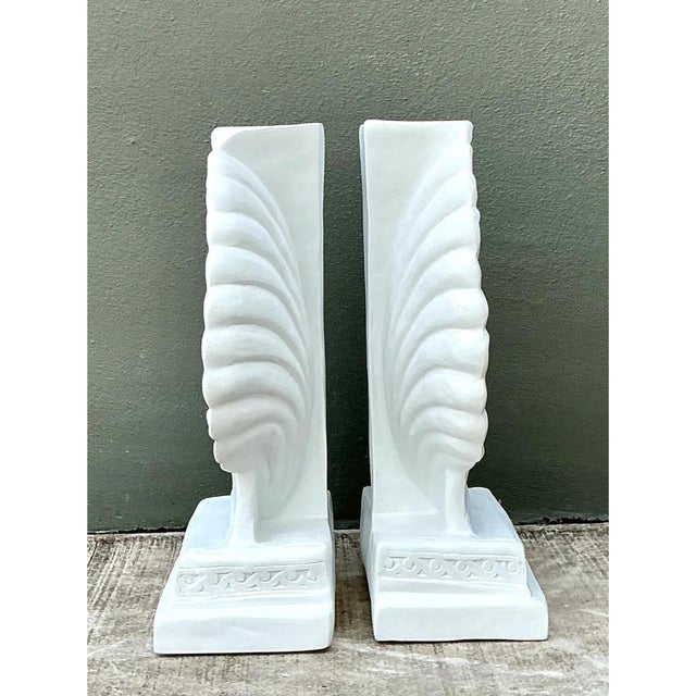 Vintage Cast Fiber Concrete Clam Shall Table Pedestals - Set of 2 For Sale - Image 10 of 12