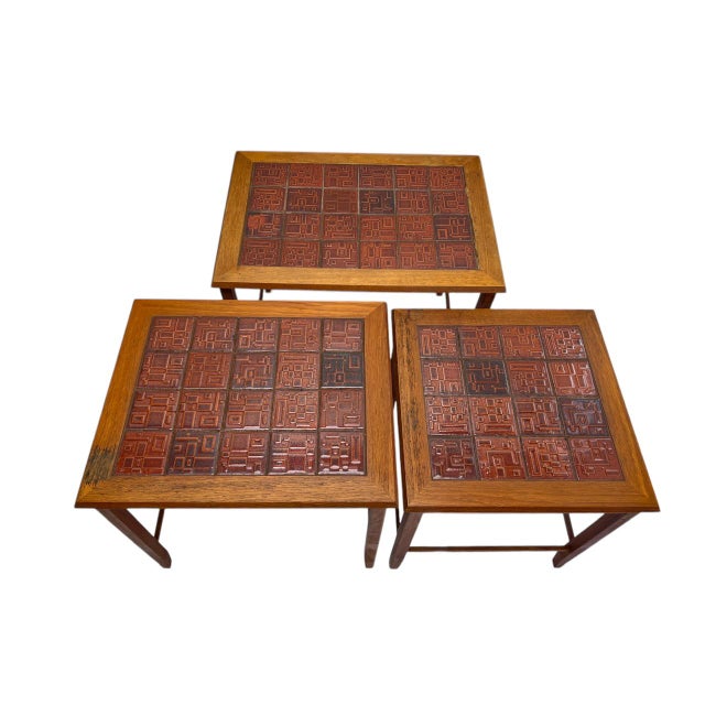 1960s Danish Teak Nesting Tables with Ceramic Tiles Top, 1960s, Set of 3 For Sale - Image 5 of 11