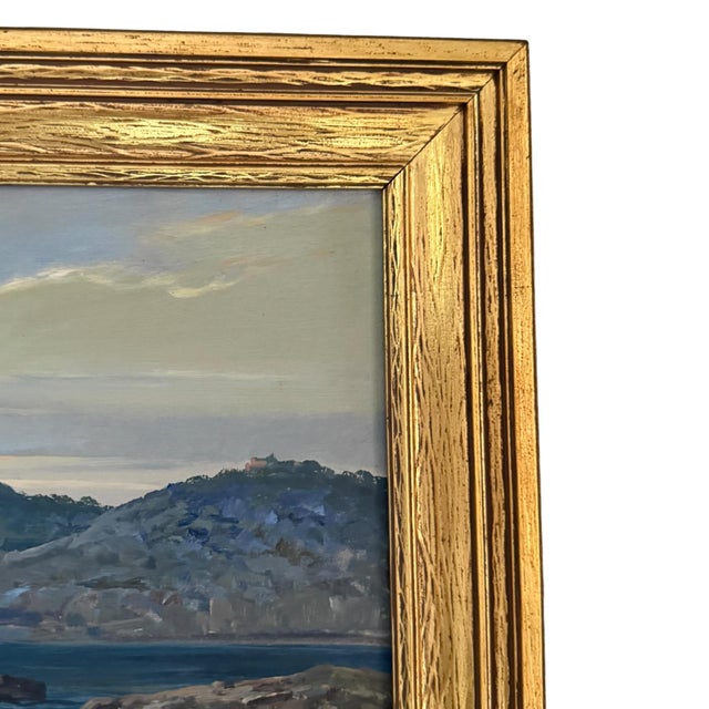 Emilio Salvi Signed Oil on Board “Capri” Seascape Painting in Gilt Frame For Sale - Image 4 of 13