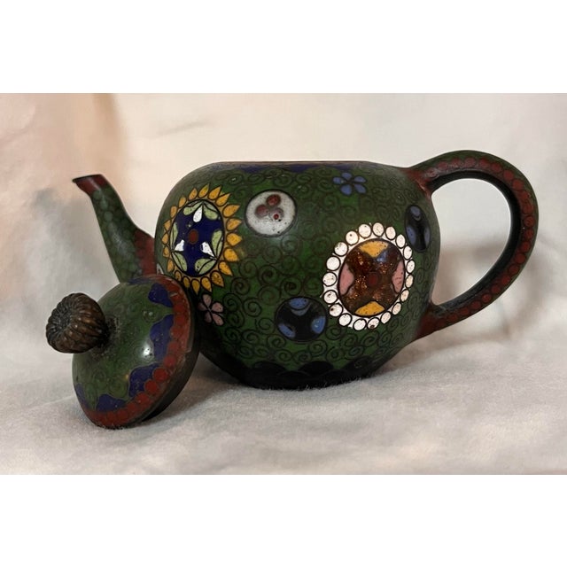 Metal Antique Meiji Period Japanese Cloisonné Small Teapot For Sale - Image 7 of 7