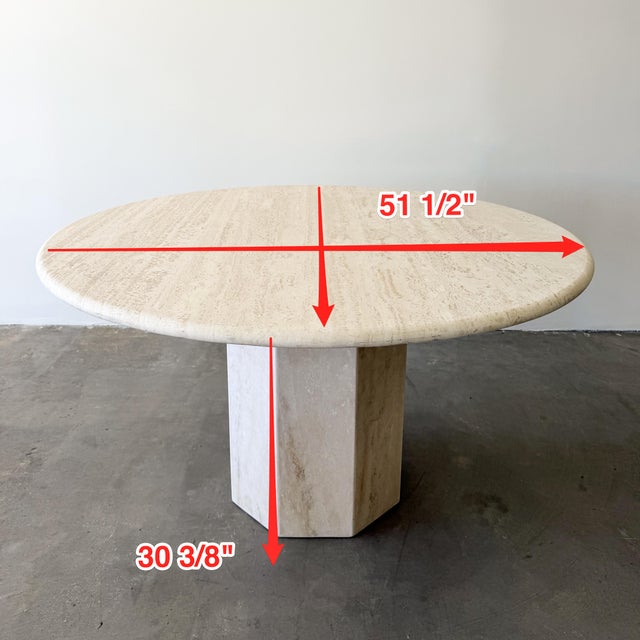 Vintage 1980s Round Travertine Dining Table With Hexagonal Pedestal Base For Sale - Image 10 of 10