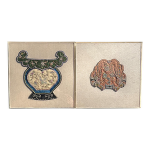 Mid 19th Century Pair Framed Chinese Qing Dynasty Silk Court Embroidery Textile Panels