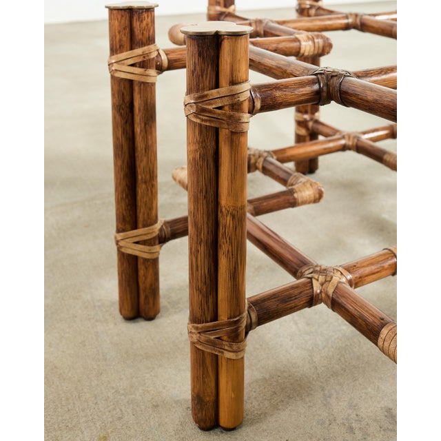 McGuire Organic Modern Lattice Rattan Brass Glass Cocktail Table For Sale - Image 14 of 18