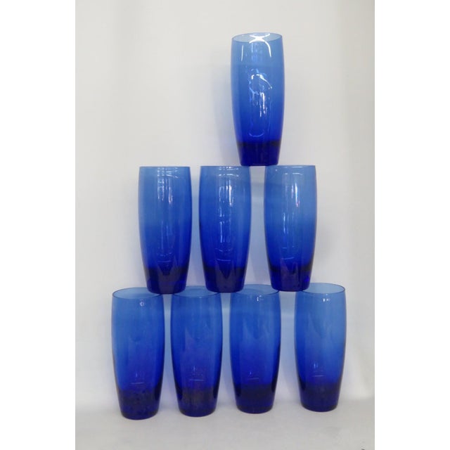 Mid-Century Modern Mid 20th Century Cobalt Blue Glass Tumblers Bar Cups Mid Century Modern Drinkware - Set of 13 For Sale - Image 3 of 16