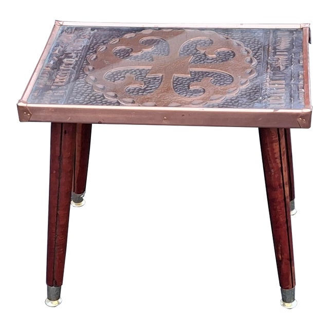 Late 20th Century Gothic Revival Style Copper Clad Wood and Brass Side Table For Sale