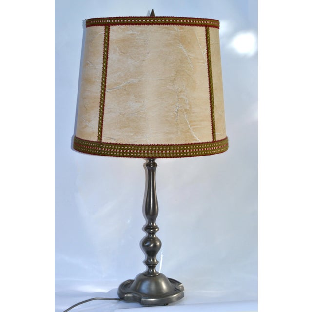 American Silver Finish Turned Design Metal Table Lamp Parchment Shade For Sale - Image 13 of 13