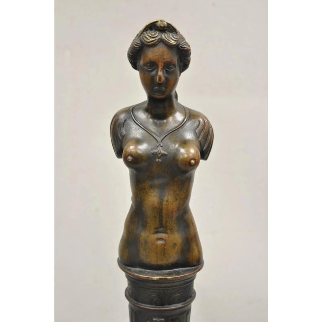 19th Century Antique French Renaissance Revival Large Figural Man and Woman Andirons - a Pair For Sale - Image 5 of 12