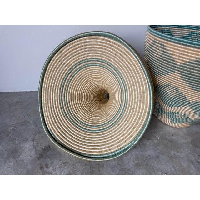 Large Vintage African Style Lidded Floor Basket With Geometric Pattern For Sale - Image 9 of 11