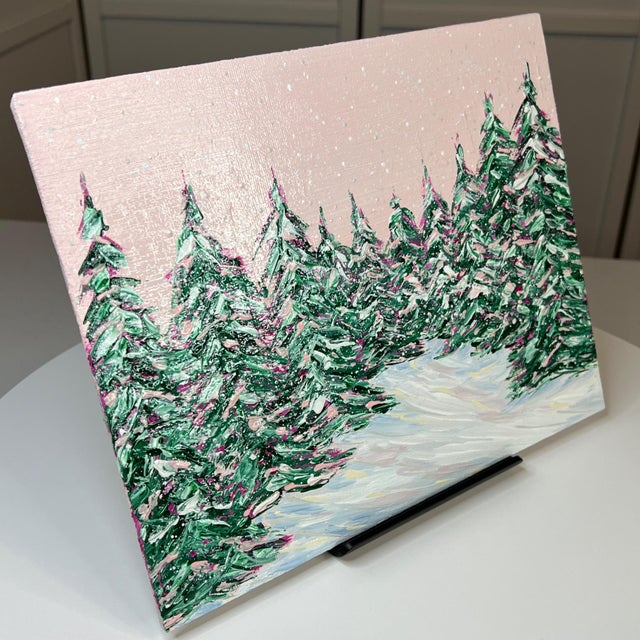 This exquisite landscape painting, named "Snow Fall", measures 8" x 10" and captures the beauty of a winter scene with...