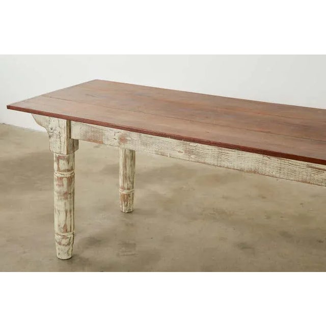 American Country Painted Pine Farmhouse Dining Table For Sale - Image 10 of 13